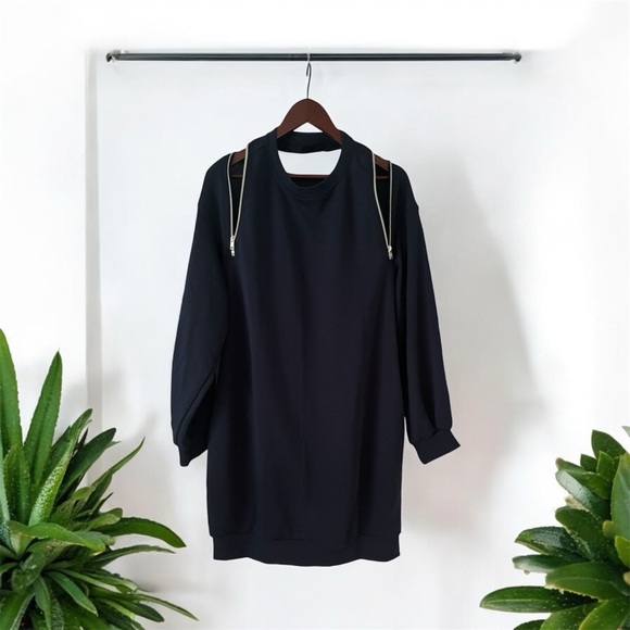 Navy Sweatshirt Dress with adjustable zippers NWOT - Picture 1 of 4